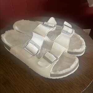 White Two-Strap Sandals with Adjustable Buckles